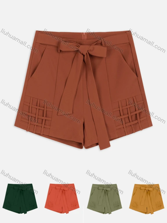 Wholesale Women's Casual Plain Drawstring Zipper Closure Hot Shorts