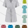 Wholesale Women's Plain V Neck Short Sleeve Drawstring Wrap Romper preview
