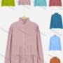 Wholesale Women's Casual Ruched Neck Buckled Cuff 2-Layer Ruffle Button Down Shirt preview