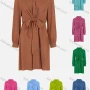 Wholesale Women's Casual Long Sleeve Button Down Knot Front Shirt Dress preview
