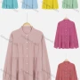 Wholesale Women's Casual Long Sleeve Plain Layered Shirred Buckled Cuff Shirt preview
