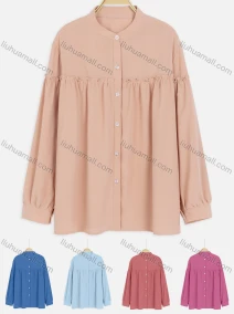 Wholesale Women's Casual Ruffle Trim Bishop Sleeve Button Down Plain Shirt, LIUHUA CLOTHING WHOLESALE