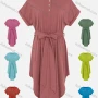 Wholesale Women's Short Sleeve Crew Neck Curved Hem Plain Casual Dress With Belt preview