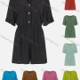Wholesale Women's V Neck Button Front Short Sleeve Plain Casual Romper preview