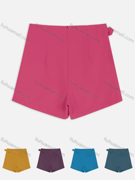 Wholesale Women's Summer Plain Buckled Belt Zipper Closure Hot Shorts