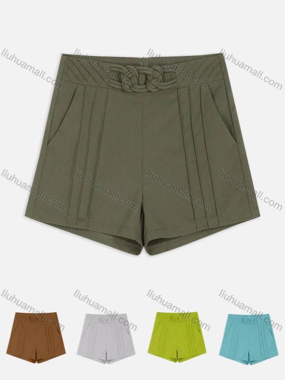 Wholesale Women's Casual High Waist Pleated Zipper Closure Shorts