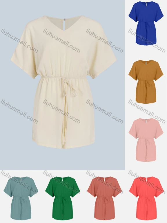 Wholesale Women's Plain Casual Keyhole Drawstring High Waist Romper
