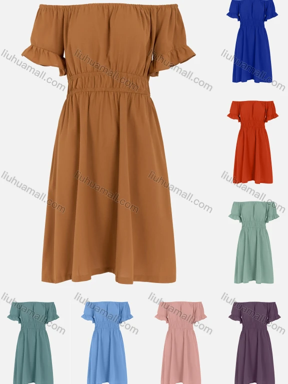 Wholesale Women's Elegant Off Shoulder Empire Waist Flounce Sleeve Maxi Dress