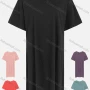 Wholesale Women's Casual Loose Fit Short Sleeve Round Neck Open Back Twist Plain Tee Dress preview