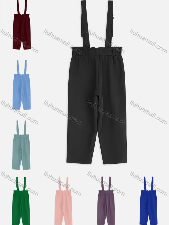 Wholesale Women's Casual Plain Ruffles Trim Elastic Waist Jumpsuits Straight Leg Overall