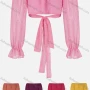 Wholesale Women's Sexy Bishop Sleeve Off Shoulder Bowknot Slim Fit Crop Blouse preview