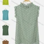 Wholesale Women's Casual Sleeveless Ruffle Trim Polka Dot Keyhole Back Blouse preview