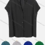 Wholesale Women's Casual Plain Chiffon Notched Neck Drop Shoulder Button Down Blouse preview