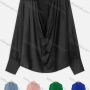 Wholesale Women's Sexy Plain Satin Collar Plunge Neck Long Sleeve Blouse preview
