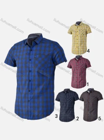 Wholesale Men's Casual Collared Short Sleeve Button Down Plaid Print Shirt, LIUHUA CLOTHING WHOLESALE