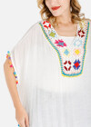 Wholesale Women's Batwing Sleeve Colorful Crochet Floral Pompom Trim V-Neck Cover Up - Liuhuamall