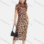 Wholesale Women's Fashion Short Sleeve Mock Neck Leopard Print Bodycon Midi Dress preview