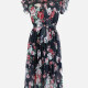 Women's Chiffon Cap Sleeve Wrap V Neck Floral Print Midi Pleated Dress With Belt LS3006# Black Clothing Wholesale Market -LIUHUA