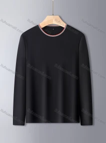 Wholesale Men's Casual Crew Neck Long Sleeve Multi-color Striped Trim T-shirt 835#, LIUHUA CLOTHING WHOLESALE