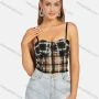 Wholesale Women's Sexy Plaid Frayed Raw Spaghetti Strap Crop Cami Top preview