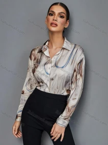 Wholesale Women's Casual Allover Print Button Down Long Sleeve Shirt, LIUHUA CLOTHING WHOLESALE