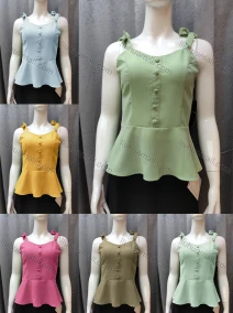 Wholesale Women's Casual Plain Bow Knot Ruffle Hem Swing Cami Top FR5018#, LIUHUA CLOTHING WHOLESALE