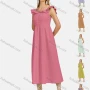 Wholesale Women's Striped Square Neck Button Front Ruffle Trim Shirred Midi Tank Dress preview