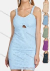 Wholesale Women's Casual Plain Sweetheart Neck Guipure Lace Cut Out Mini Cami Dress - Liuhuamall