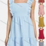 Wholesale Women's Casual Plain Ruched Square Neck Zipper Back Ruffle Trim Short Cami Dress preview