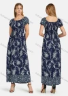 Wholesale Women's Casual Bateau Neck Shirred Ruffle Trim Maxi Dress - Liuhuamall