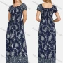 Wholesale Women's Casual Bateau Neck Shirred Ruffle Trim Maxi Dress preview