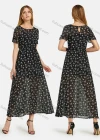 Wholesale Women's Casual Round Neck Floral Print Keyhole Back Elastic Waist Short Sleeve Maxi Dress - Liuhuamall