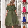 Wholesale Women's Casual Ruched Off Shoulder Guipure Lace Ruffle Hem Plain Midi Dress preview
