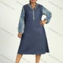 Wholesale Women's Casual V Neck Leopard Print Ruffled Long Puff Sleeve Midi Denim Dress preview