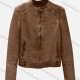 Wholesale Women's Casual Plain Stand Collar Long Sleeve Zipper PU Leather Jacket Coffee Clothing Wholesale Market Liuhua