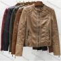 Wholesale Women's Casual Plain Stand Collar Long Sleeve Zipper PU Leather Jacket preview