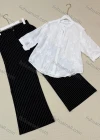 Wholesale Two-piece set: solid color shirt with 3D floral design + striped trousers. - Liuhuamall