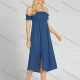 Wholesale Women's Polka Dot Off Shoulder Slit Hem Midi Dress 2# Clothing Wholesale Market Liuhua