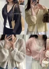 Wholesale Women's Casual V Neck One Button Mesh Cover Up Cardigan 030# - Liuhuamall
