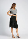 Wholesale Women's Elegant Embroidery Lace Elastic Waist Knee Length Pleated Skirt - Liuhuamall