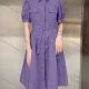 Wholesale Women's Casual Plain Half Sleeve Ruffle Hem Knee Length Dress With Belt 122# Clothing Wholesale Market Liuhua