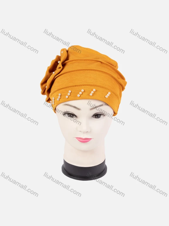 Wholesale Women's Plain Pearl Decor Tiered Arabic Muslim Hijab Turban Cap