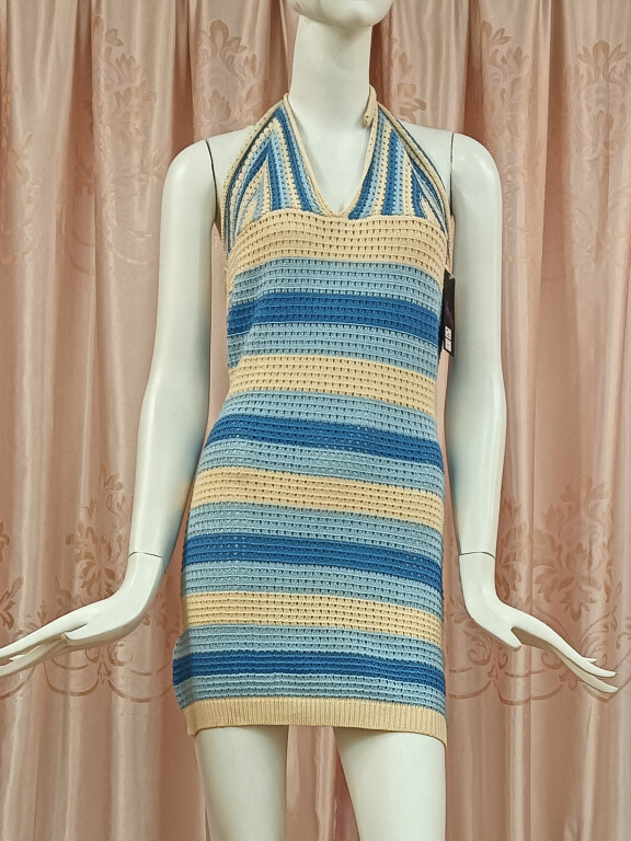 Women's Casual Ruched Colorblock Knit Halter Dress, Clothing Wholesale Market -LIUHUA, Dresses