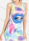 Wholesale Women's Casual Lip & Diamond Graphic Tie Dye Racerback Short Tank Dress - Liuhuamall