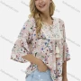 Wholesale Women's Keyhole-Neck Lace Tassel Bow Crochet Floral Ruffle Boho Blouse J310# preview