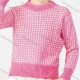 Wholesale Women's Casual Crew Neck Houndstooth Ribbed Long Sleeve Knit Sweater Top 0818# Pink Clothing Wholesale Market Liuhua