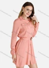 Wholesale Women's Collared Flap Pockets Button Front Long Sleeve Short Dress With Belt - Liuhuamall