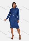 Wholesale Women's Casual Shirt Collar Long Sleeve Frayed Raw Hem Shirt Dress With Belt - Liuhuamall