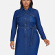 Women's Casual Shirt Collar Long Sleeve Frayed Raw Hem Shirt Dress With Belt Blue Clothing Wholesale Market -LIUHUA