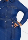 Wholesale Women's Casual Shirt Collar Long Sleeve Frayed Raw Hem Shirt Dress With Belt - Liuhuamall